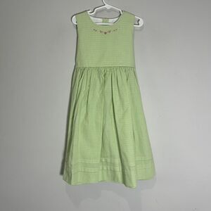 Strasburg Dress Girls 5Y Green Gingham Embroidered Floral Sleeveless Pastel Tie